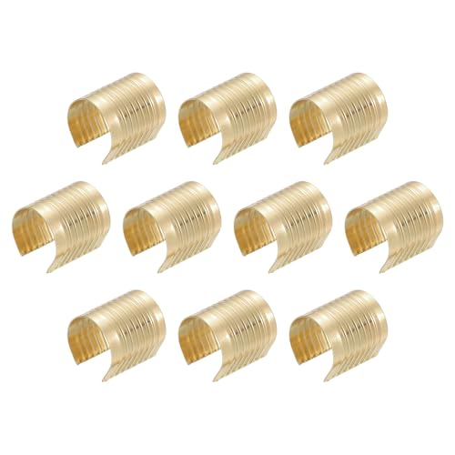uxcell 150Pcs Leather Rope Clips, 17 x 15mm Foldable Cylindrical Cord End Crimp Adjustable Fold Over Crimps Cord String Leather Fastener for DIY Crafts, Light Gold