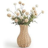 Ctosree Small Wicker Vase for Flowers, 8 Inch Lightweight Woven Farmhouse Boho Tabletop Vase, Rustic Style Decorative Basket for Living Room Shelf Centerpiece Entryway