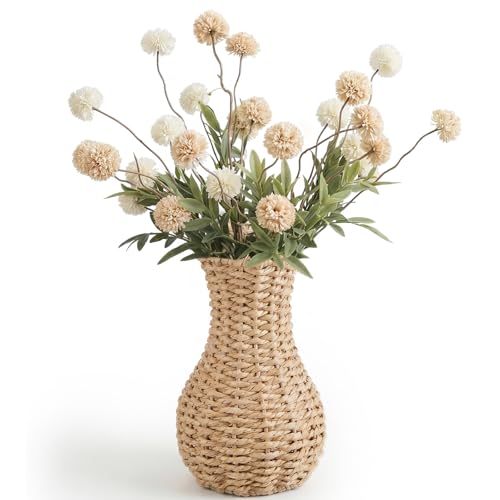 Ctosree Small Wicker Vase for Flowers 8 Inch Lightweight Woven Farmhouse Boho Tabletop Vase Rustic Style Decorative Basket for Living Room Shelf Centerpiece Entryway
