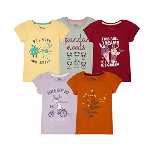 Image of Grils Printed Cotton Half Sleeve Regular Fit Casual t-Shirts Set Combo (Pack of 5)