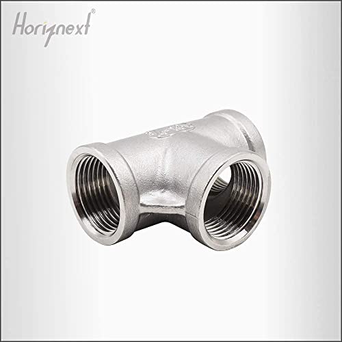 Horiznext npt 3/4 female thread stainless steel tee pipe fitting, three way 1 inch I.D. connector, metal cast t shaped adapter for water air furniture tank tube industrial (2pcs)