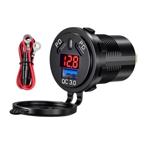 45W USB C Quick Charger 18W USB Charger Socket Waterproof with LED Voltmeter for Car Boats Marine Bus Truck Motorcycle