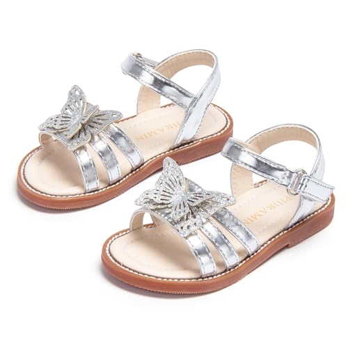 Image of PHIRAMIN Toddler Girl Sandals - Flower Girl Dress Shoes Open Toe Little Kid Flats