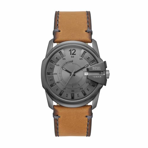 Diesel Herrenuhr Master Chief, Dreizeigeruhrwerk, 43 mm Gunmetal Edelstahlgehäuse mit Lederarmband, DZ1964