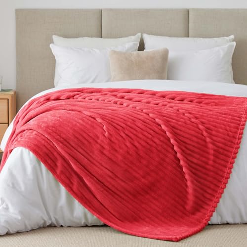 BEDELITE Plaid Polaire Rouge pour Lit 2 Personnes - Grand Couverture Hiver XXL 220x240 cm Doux et Chaud, Cadeau Coconning Idéal pour Femme et Homme