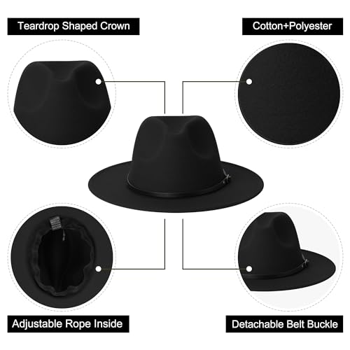 Image of Wide Brim Fedora Hats for Women and Men Classic Felt Panama Hat Men's Two Tone Dress Hat with Belt Buckle