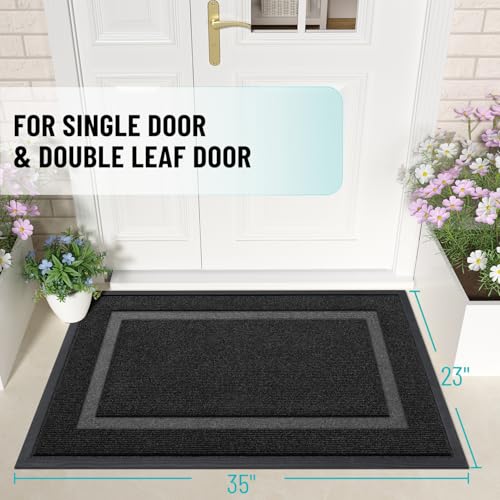 Image of OLANLY Front Door Mat Indoor Outdoor Entrance, Waterproof All-Season, All-Weather Doormat, Sturdy Natural Rubber, Fade Resistant, Low Profile, Easy Clean Patio Porch Entryway Mat, 35x23, Black