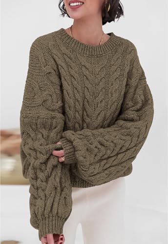 Image of PRETTYGARDEN Womens Sweaters Spring 2026 Cable Knit Long Sleeve Crewneck Oversized Sweater Chunky Pullover Loose Outfits