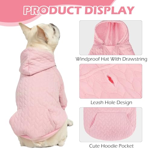 EXPAWLORER Textured Cable Knit Basic Dog Hoodie, Elevated Style Dog Sweater with Leash Hole and Pocket, Soft and Warm Pet Winter Coat, Cold Weather Clothes for Small Medium Large Dogs Cats,Pink XL - Image 6