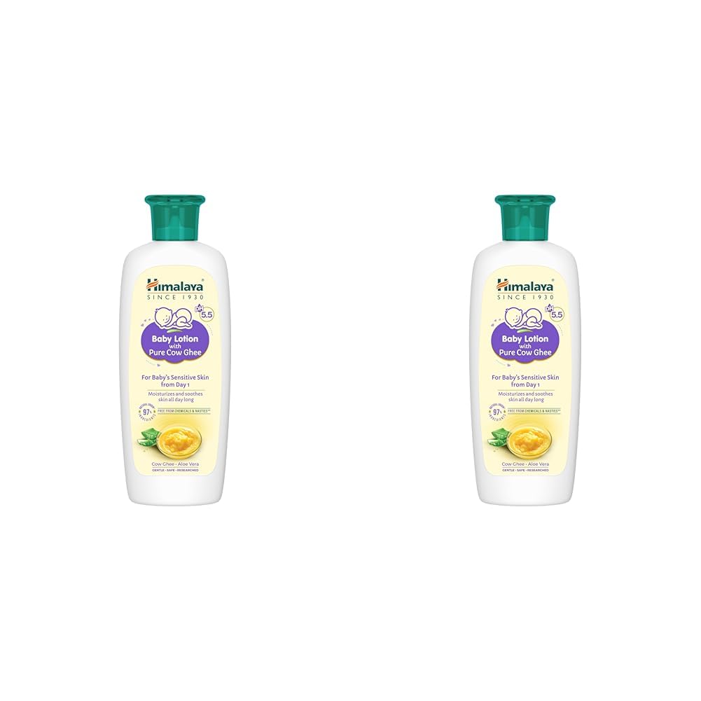 Himalaya Baby Lotion with Pure Cow Ghee 100ml | pH 5.5|Aloe vera|Safe for newborns|For baby's sensitive skin safe from day 1|No Parabens|No Phthalates|No Mineral Oil|No Synthetic color (Pack of 2)