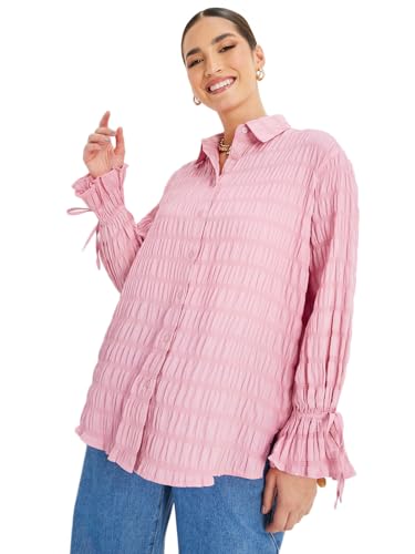 Image of Styli Women Oversized Long Length Textured Shirt | Stylish Casual Shirt for Women | Comfortable Tops | Perfect for Office, Travel & Daily Outfits