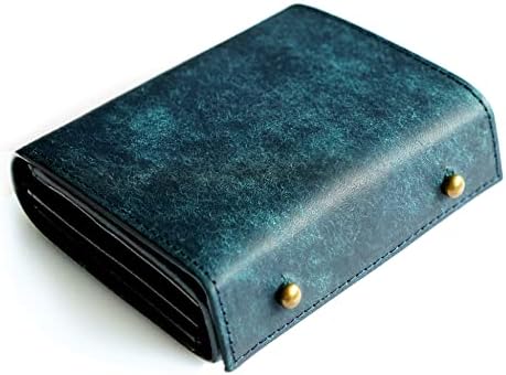 （19:00時点） [IrideScent] 二つ折り財布 メンズ 2つ折り 箱型の小銭入れ イタリアン レザー プエブロ ミニ財布 コンパクト 小さい財布 二つ折り 箱状です 牛革 大容量 レディース PUEBLO (Navy)