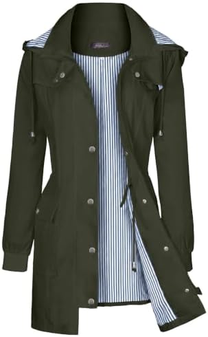 Bloggerlove Rain Jacket for Women Lightweight Raincoat Waterproof Windbreaker Striped Climbing Outdoor Hooded Trench Coat S-XXL