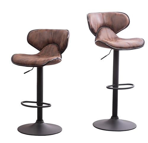 Roundhill Furniture Masaccio Butaco Ajustable con Tapizado Marrón Envejecido y Base Cromada, Set de 2 miniatura 1