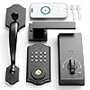 Smart Front Door Lock Set, APP Control Keyless Entry Door Lock with Handle, Smart Fingerprint Deadbolt, Anti-Peeping Electronic Keypad, Auto Lock, Easy Install, Black