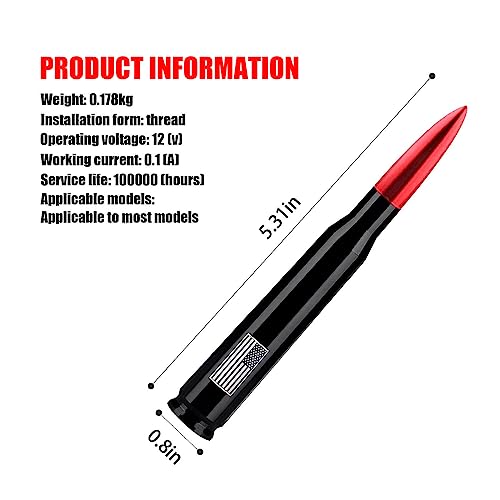 gunhunt 1 PC American Flag Design Car Truck Antenna, Car Truck Bullet Antenna, Anti-Theft Design Enhance Signal Replacement Mast for Ford F150 Chevrolet Jeep (Red)