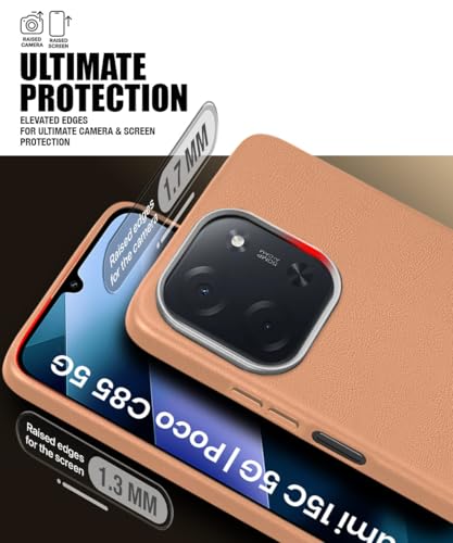 Image of WOW IMAGINE Back Cover for Mi Redmi 15C 5G | Poco C85 5G 2025 | Ultra Slim Flexible Non-Slip Grip | Inner Fabric | Metal Camera Ring & Lightweight Soft Silicone Mobile Case - Tan Brown
