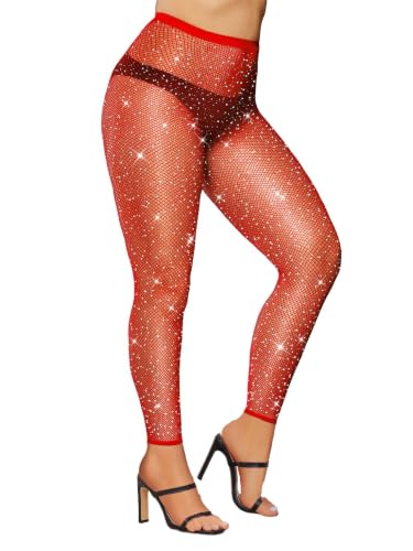 Image of VINICUNCA Sparkly Fishnet Stockings for Women Colorful Tights Plus Size | high-elastic high-toughness nylon fishnet, reinforced toe & crotch, high waist no slip, perfect for halloween party cosplay