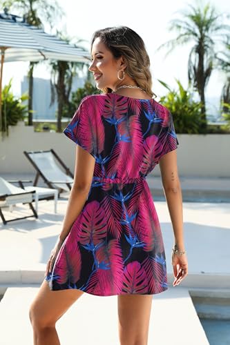 Image of Ekouaer Womens Swimsuit Coverup Short Sleeve Beach Cover Up Dress V Neck Bikini Beachwear