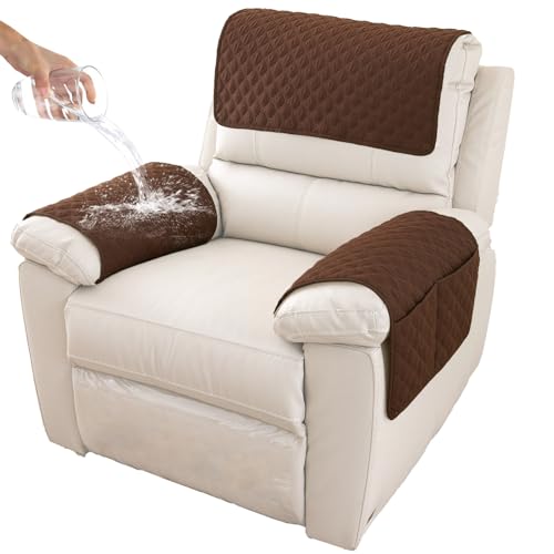 GYHH Funda para Reposabrazos De Sofá, Funda para Reposacabezas para Sillón Reclinable, Funda para Sillón, Protector De Muebles Acolchado Antideslizante (Coffee,1 Seat Recliner | 3 pc)