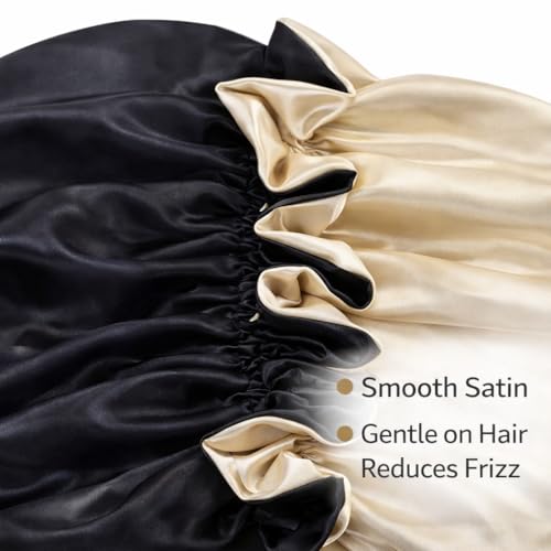 Satin Pillowcase Set with Adjustable Sleep Bonnet, 2 Satin Pillowcases 20x 30 Inch + 1 Satin Bonnet, Silky Soft Anti-Frizz Hair Protection Sleep Set for Women. (Black) - Image 5