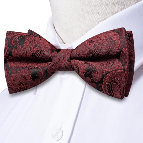 Image of Dubulle Mens Paisley Striped Bowtie Set Pre-tied Bowtie for Men and Pocket Square Set Wedding Business
