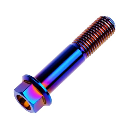 Image of Titanium Bolt M12 30 35 40 45 50 55 60 65 70 75 80 85 90mm Hex Small Flange Head for Motorcycle Car Modification Pack of 4 (M12x55mm Pitch 1.25, Burnt Blue)