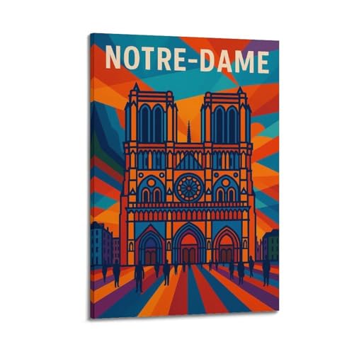 Toile géométrique Paris Notre Dame avec cadre pour réveiller un mur blanc
