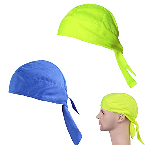 2 Piezas Sombrero de Ciclismo Deportivo,Sombreros Piratas de Secado Rápido/Sombreros de Protección Solar,Pañuelo de Bicicleta para Protección Solar de Verano al Aire Libre(Azul,Amarillo Fluorescente)