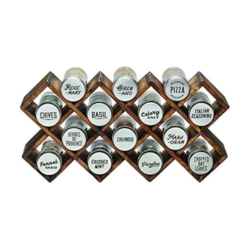 Image of Kamenstein 10 Jar Criss-Cross 2-in-1 Spice Organizer for Countertop or Wall with Spices Included, FREE Spice Refills for 5 Years, Gray Wash Bamboo with Metal Caps