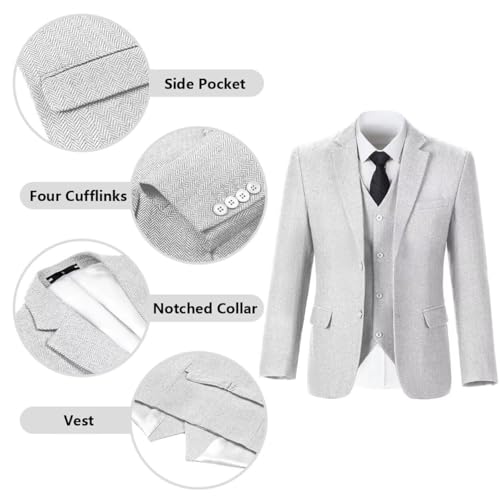 Retro Tweed Brown Men Suit 3 Piece Herringbone Slim Fit Suits Wedding Tuxedos Set Prom Jacket Blazers Vest PantsALV063