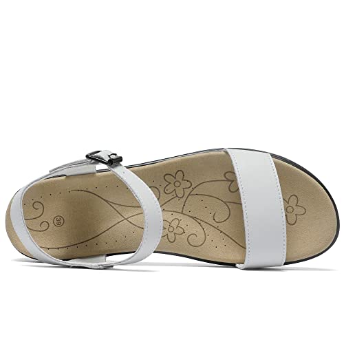 Image of Women's Classic Flat Sandals Leather Open Toes Memory Foam One Band Ankle Strap Adjustable Slip On Shoes