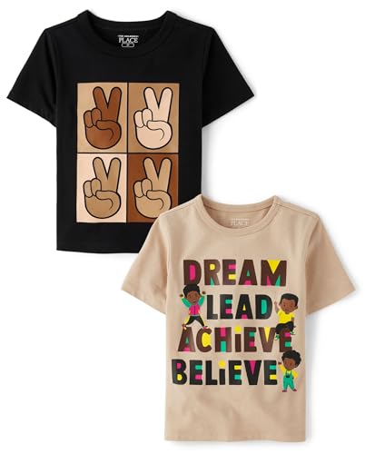 The Children's Place,Baby Boys,and Toddler All Holidays Short Sleeve Graphic T-Shirts,Multipacks,Dream/Peace 2-Pack,3 Years