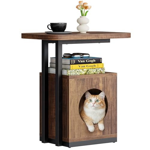 LIKEMET End Table with Cat House, 25" Tall Side Tables