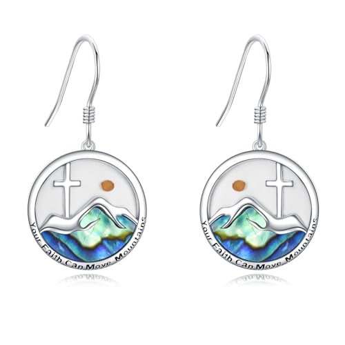 AOBOCO Mustard Seed Earrings for Women Sterling Silver Mountain Dangle Earrings Cross Christian Jewelry Mothers Day Birthday Christmas Gifts for Mom Friends