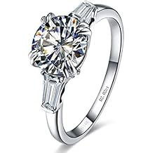 Solid White Gold 14K 2CT 8mm D Color Ladder Side Excellent Round Test Positive Moissanite Diamond Ring Engagement
