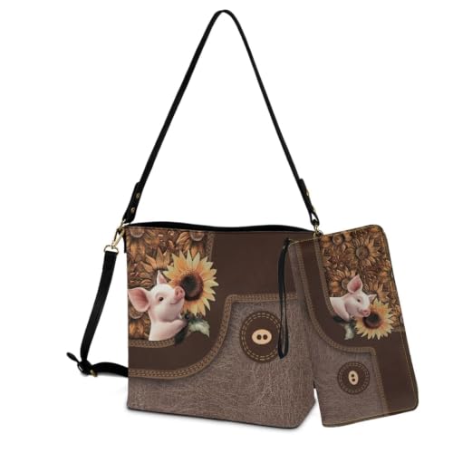 Image of Bucket Crossbody Bag Set for Women Lady, Leather Purse and Wallet Set Large Bucket Bag with Wallet