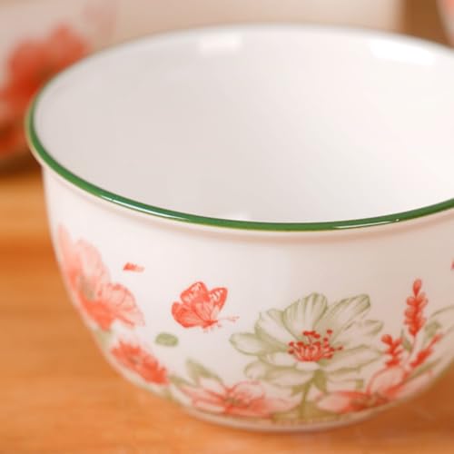 Image of Nestasia Ceramic Soup Bowl with Spoon Set of 4 (400ml Each) - Floral Microwave & Dishwasher Safe Bowl Set for Serving Soup, Curry, Custard, & Dessert - Perfect for Gifting & Daily Use