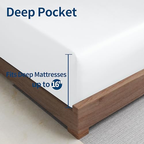 Bamboo Viscose Cooling Fitted Sheet King Size Only, 400 Thread Count, 16" Deep Pocket Cooling Bottom Sheets for Hot Sleeper, Silky Soft Breathable (King, White by Zaizaihome - Image 5