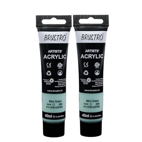 Image of BRUSTRO Artists Acrylic Paint Tube | 40ml, Mint Green (Pack of 2)| Pastel Tone|Non-Toxic,Water Based,Inter Mixable,Ideal for Painting,Textured Effects on Canvas,Paper,Fine Art Student