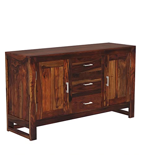 Image of Solid Sheesham Wood Free Standing Multipurpose Storage Sideboard Cabinets with 2 Door & 4 Storage Drawers Cabinet for Living Room Home and Office Teak Finish