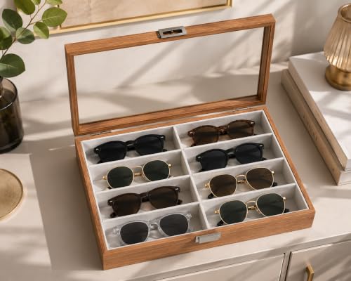 Boîte à lunettes en bois à 8 compartiments pour éviter les rayures