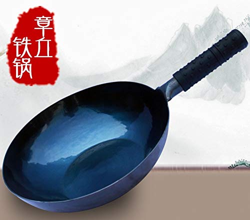 Chinese Hand Hammered Iron Wok And Stir Fry Pans, Non-Stick, No Coating, Less Oil, Flat Bottom Induction Suitable (34Cm/13.4" Diameter) #TOP6