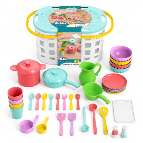 Image of Li'l Wizards Home Chef Play Set with Carry Basket|Kids Kitchen Accessories Set for for Kids Girls |Baking Cooking Playset for Girls|Pots Pans Playsets|Montessori Pretend Chef|Birthday Gifts Age 3+