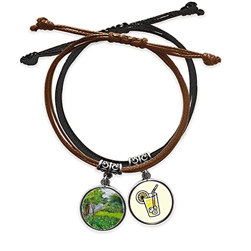 Bracelet en cuir l'Arbre Chinois illustré, bijoux artisanal fait main en corde