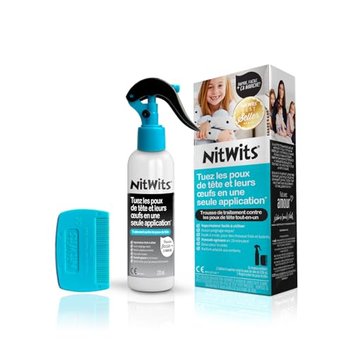 NitWits Spray Anti-Poux et Lentes – Traitement Tapide – Peigne en plastique inclus – Facile à retirer – 120 ml – 100% efficace