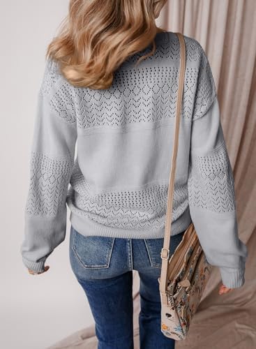 Image of SHEWIN Women's Sweaters Casual Long Sleeve V Neck Crewneck Lightweight Crochet Pullover Sweater Tops