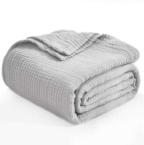 Image of EMME Muslin Blankets for Adults Throw Blanket for Couch Breathable Gauze Soft Lightweight Airy Light Grey Baby 40 inch x 50 inch