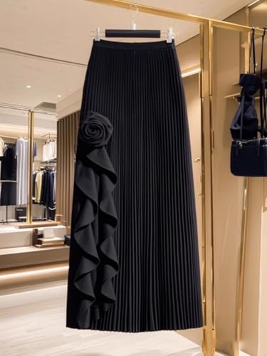 French Ruffled Irregular Skirt for Women with Waist and Slim Black2