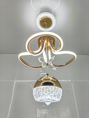 Image of swanart Modern LED Chandelier with Crystal Pendant - Dimmable Gold Ceiling Light Fixture for Living Room, Dining Room, Bedroom